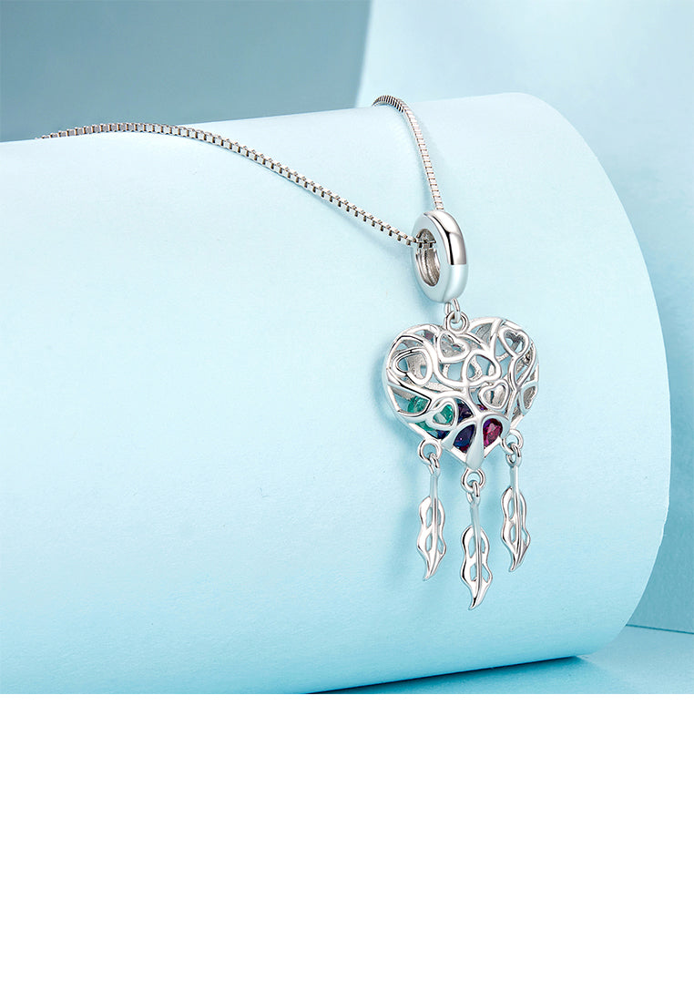 925 Sterling Silver Fashion and Creative Hollow Heart-shaped Dream Catcher Pendant with Cubic Zirconia and Necklace - Luxurious Look
