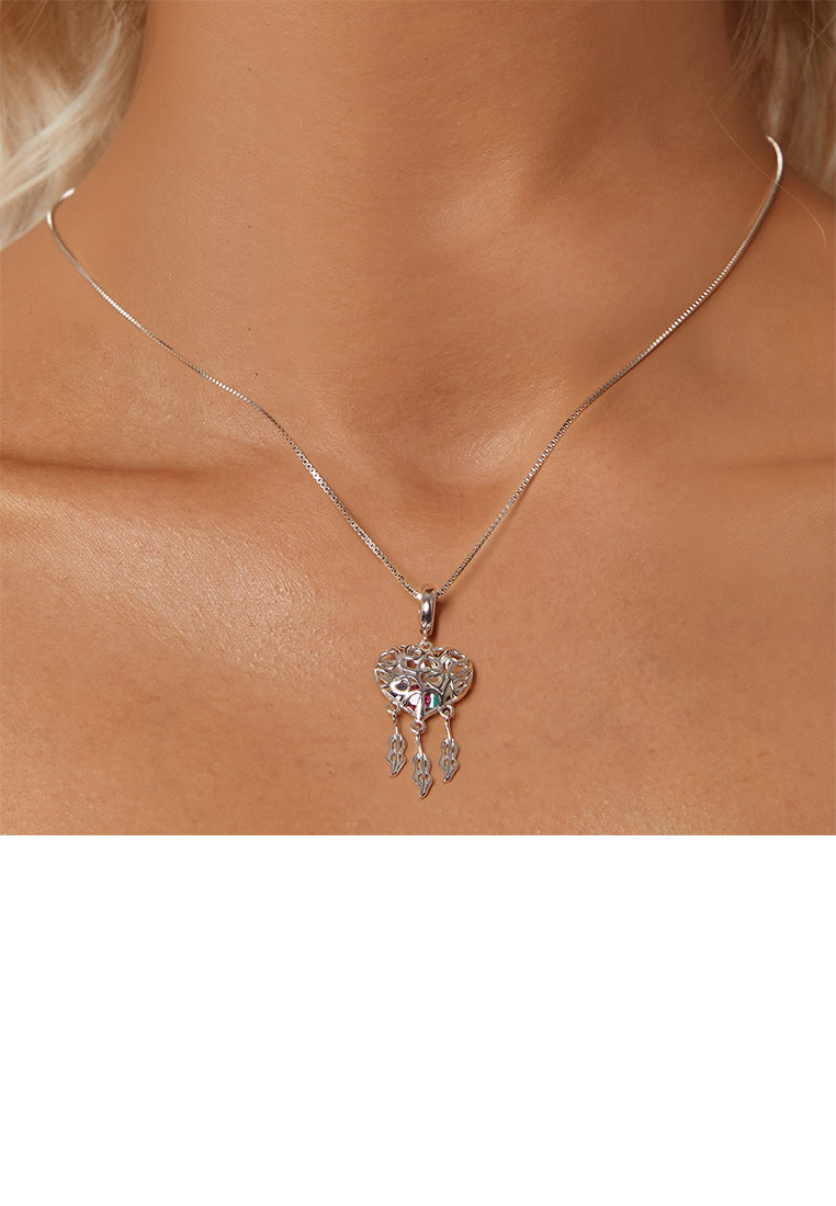 925 Sterling Silver Fashion and Creative Hollow Heart-shaped Dream Catcher Pendant with Cubic Zirconia and Necklace - Luxurious Look