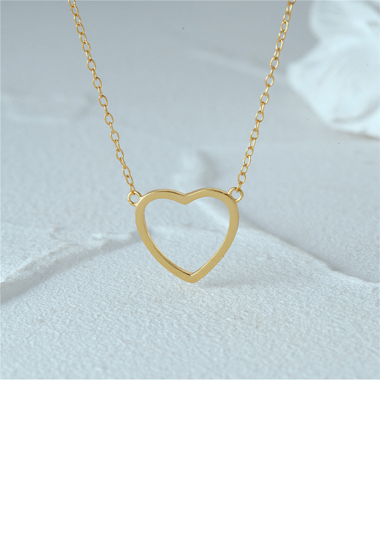 925 Sterling Silver Plated Gold Simple and Fashion Hollow Heart-shaped Pendant with Necklace
