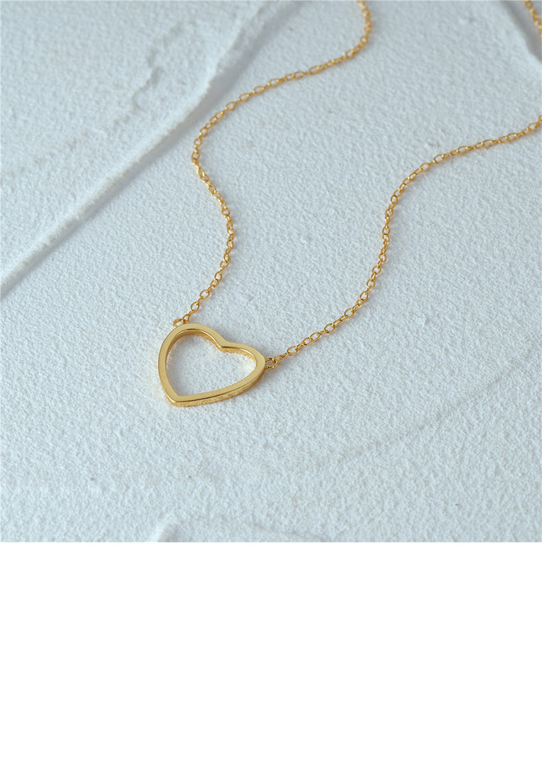 925 Sterling Silver Plated Gold Simple and Fashion Hollow Heart-shaped Pendant with Necklace