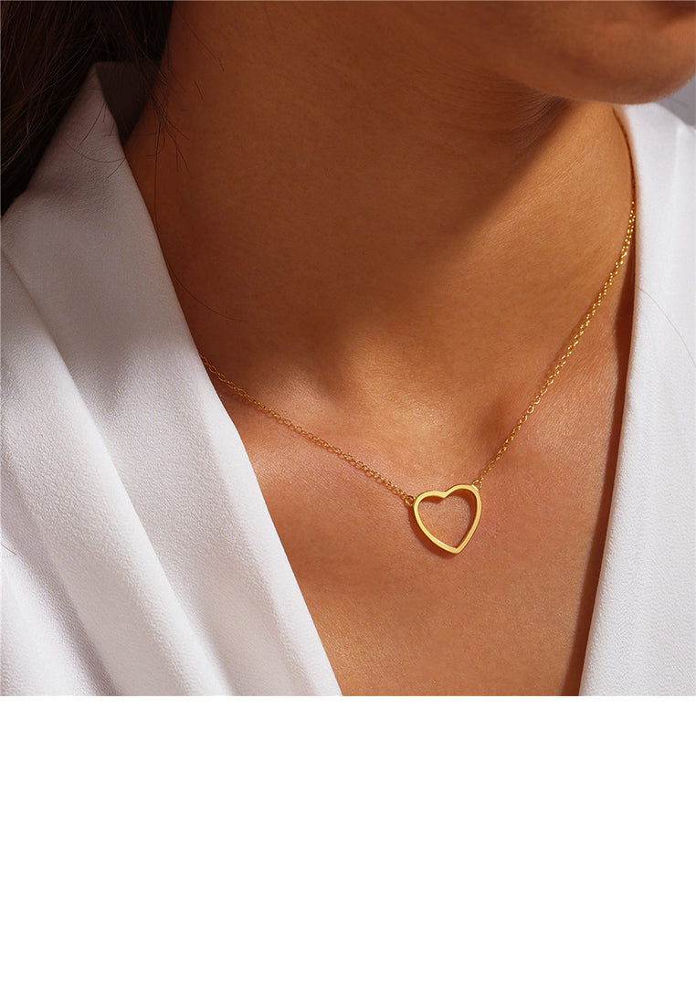 925 Sterling Silver Plated Gold Simple and Fashion Hollow Heart-shaped Pendant with Necklace