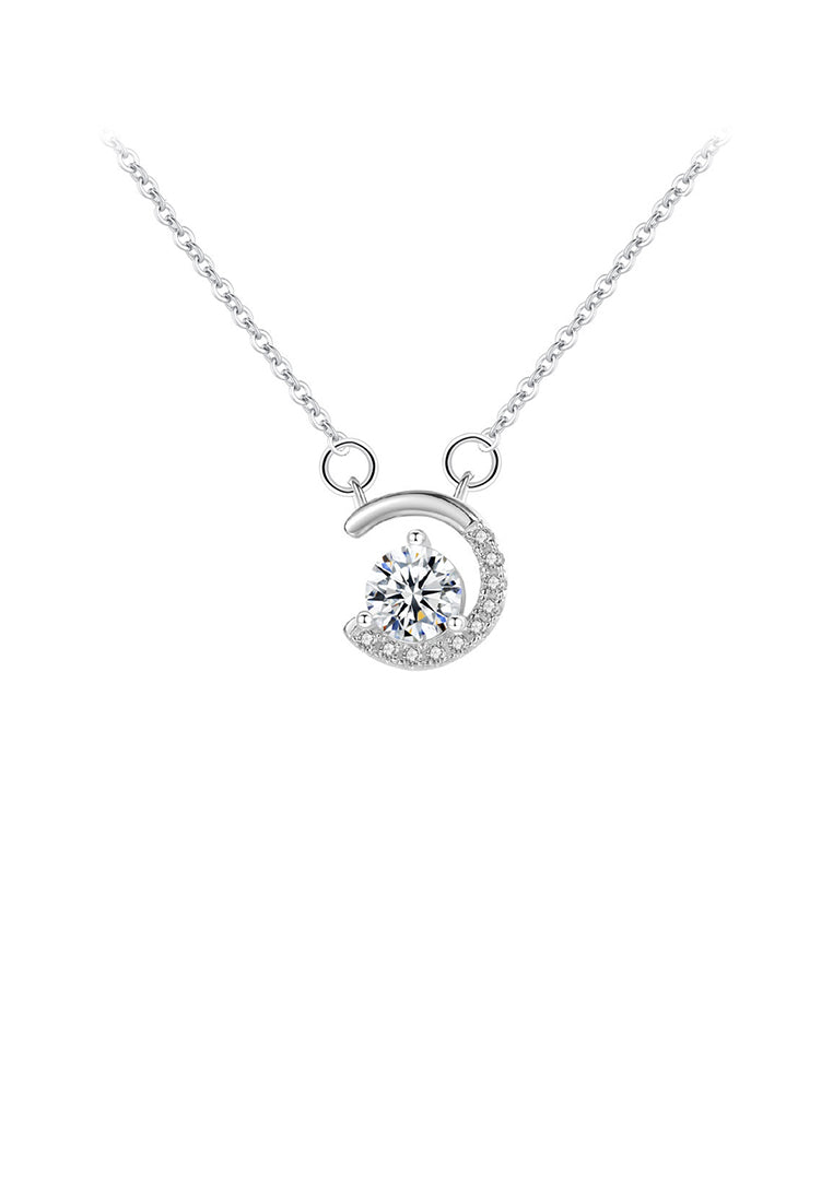 925 Sterling Silver Fashion Temperament Moon Pendant with Cubic Zirconia and Necklace - Luxurious Look