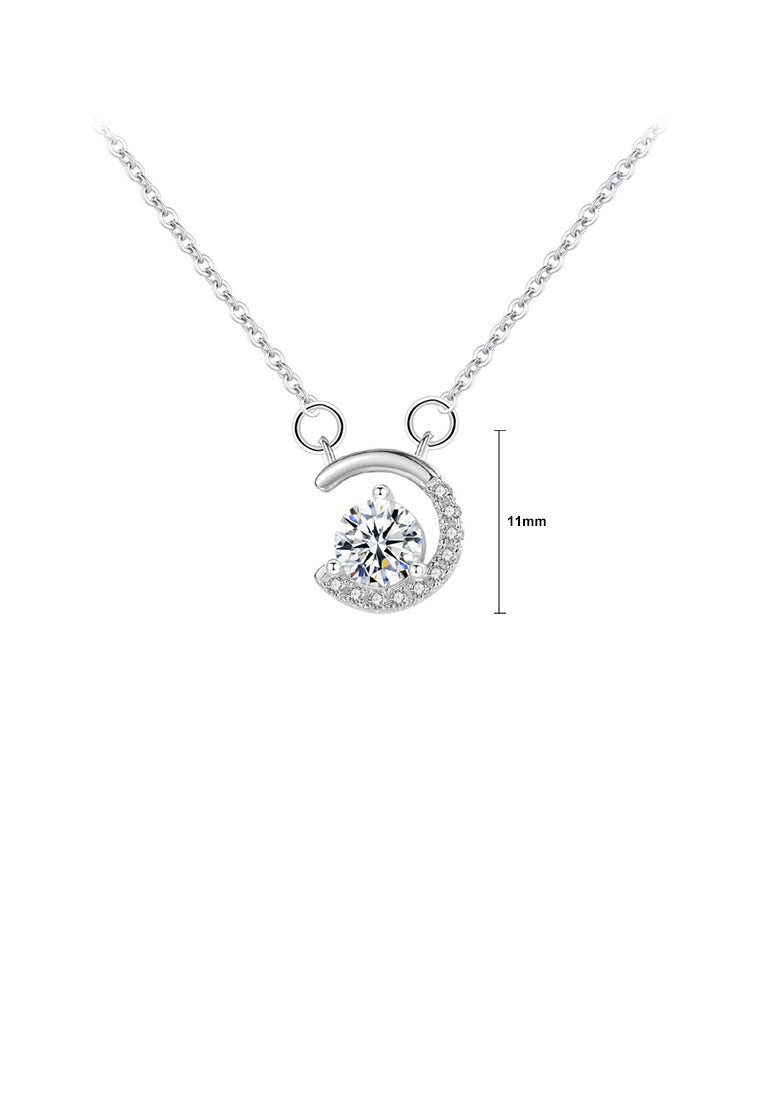 925 Sterling Silver Fashion Temperament Moon Pendant with Cubic Zirconia and Necklace - Luxurious Look