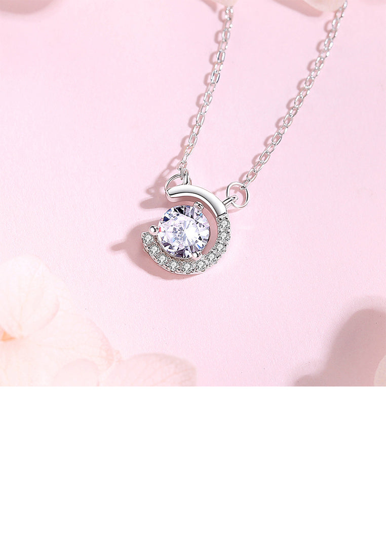 925 Sterling Silver Fashion Temperament Moon Pendant with Cubic Zirconia and Necklace - Luxurious Look