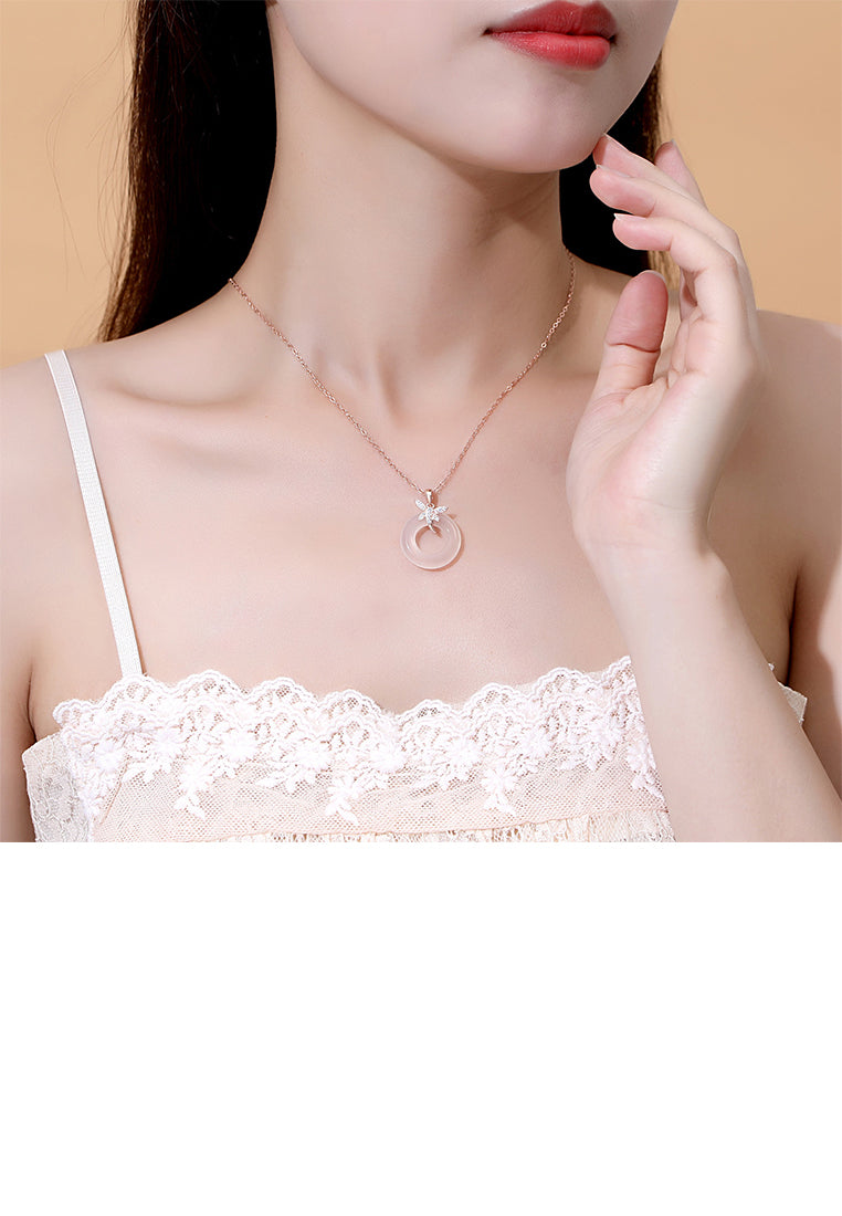 925 Sterling Silver Plated Rose Gold Fashion and Elegant Butterfly Safety Buckle Pendant with Cubic Zirconia and Necklace - Luxurious Look