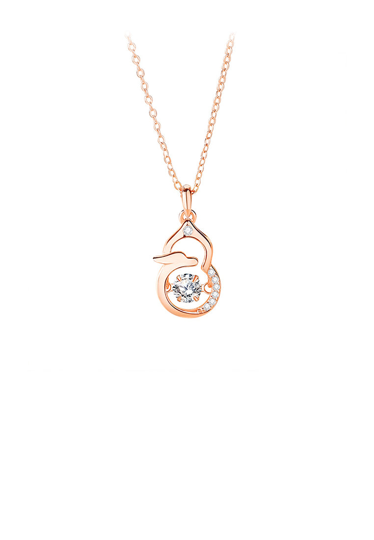 925 Sterling Silver Plated Rose Gold Fashion Simple Hollow Gourd Chinese Zodiac Dragon Pendant with Cubic Zirconia and Necklace - Luxurious Look