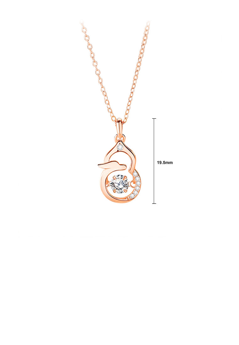 925 Sterling Silver Plated Rose Gold Fashion Simple Hollow Gourd Chinese Zodiac Dragon Pendant with Cubic Zirconia and Necklace - Luxurious Look