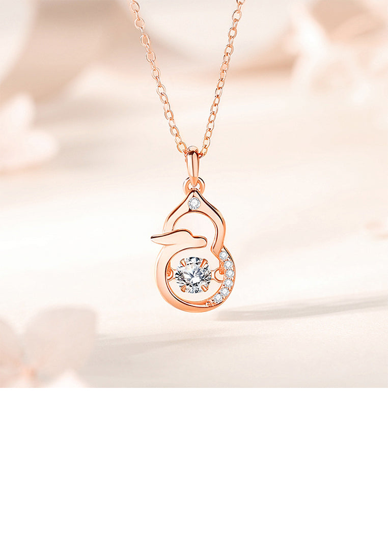 925 Sterling Silver Plated Rose Gold Fashion Simple Hollow Gourd Chinese Zodiac Dragon Pendant with Cubic Zirconia and Necklace - Luxurious Look