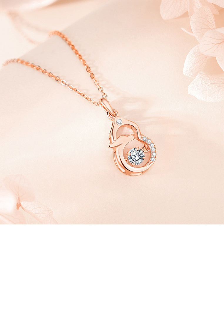 925 Sterling Silver Plated Rose Gold Fashion Simple Hollow Gourd Chinese Zodiac Dragon Pendant with Cubic Zirconia and Necklace - Luxurious Look