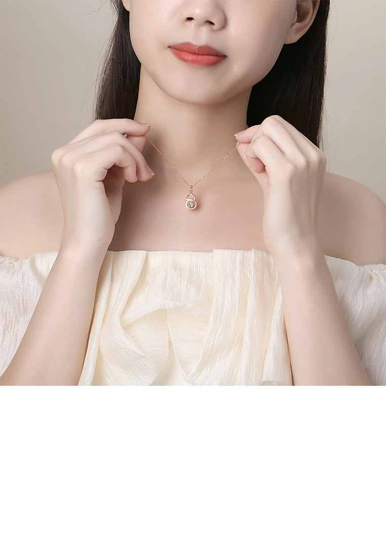 925 Sterling Silver Plated Rose Gold Fashion Simple Hollow Gourd Chinese Zodiac Dragon Pendant with Cubic Zirconia and Necklace - Luxurious Look