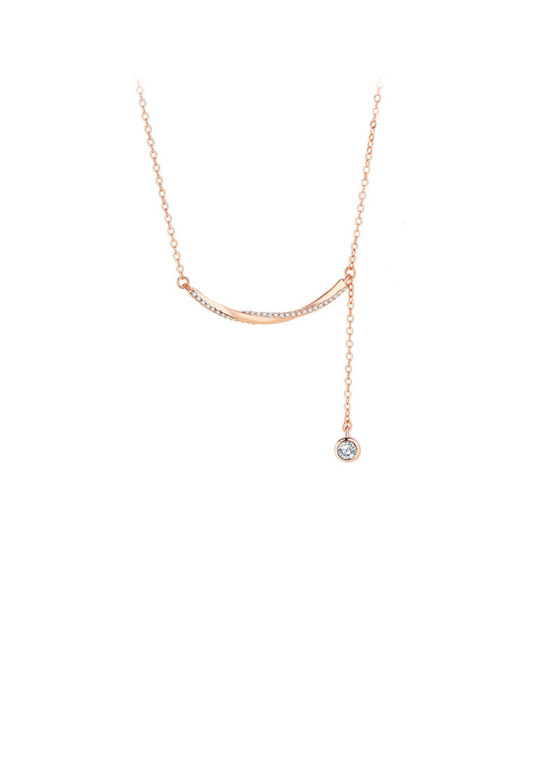 925 Sterling Silver Plated Rose Gold Simple and Fashion Möbius Smile Tassel Pendant with Cubic Zirconia and Necklace - Luxurious Look