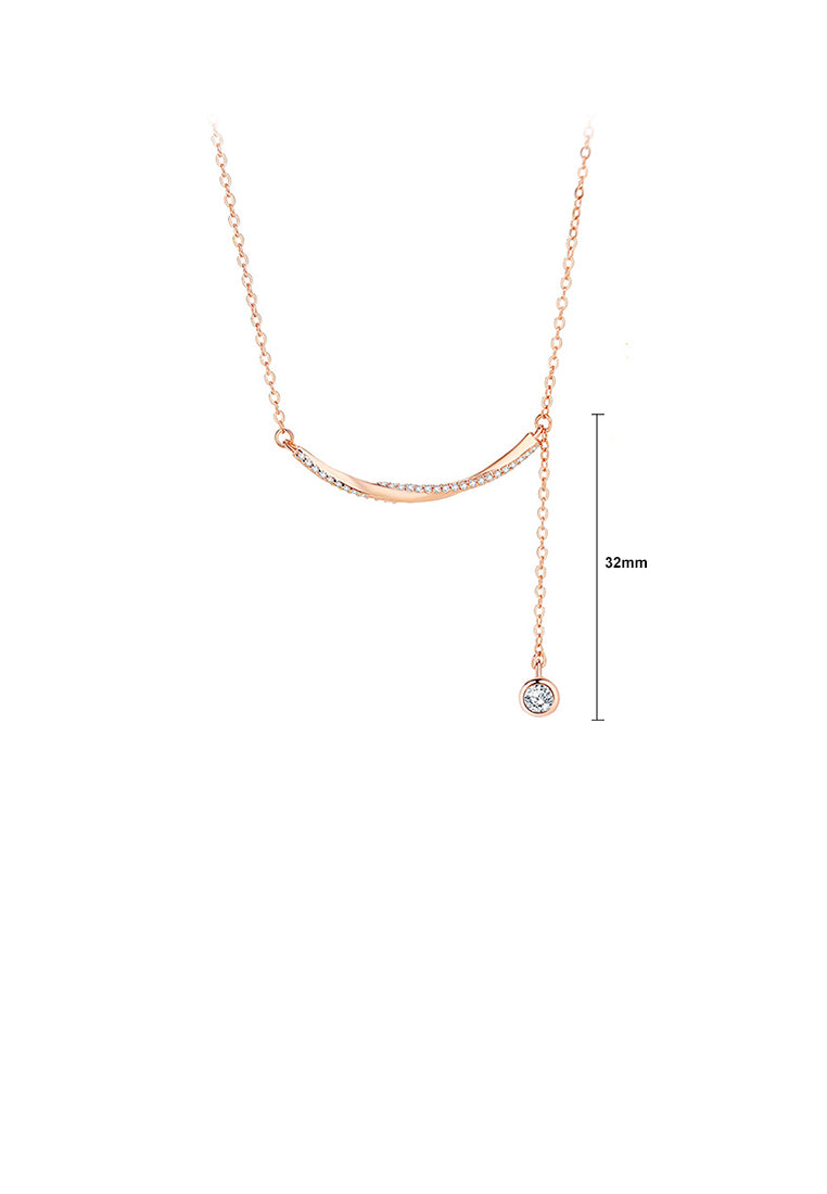 925 Sterling Silver Plated Rose Gold Simple and Fashion Möbius Smile Tassel Pendant with Cubic Zirconia and Necklace - Luxurious Look