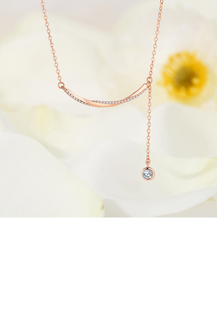 925 Sterling Silver Plated Rose Gold Simple and Fashion Möbius Smile Tassel Pendant with Cubic Zirconia and Necklace - Luxurious Look