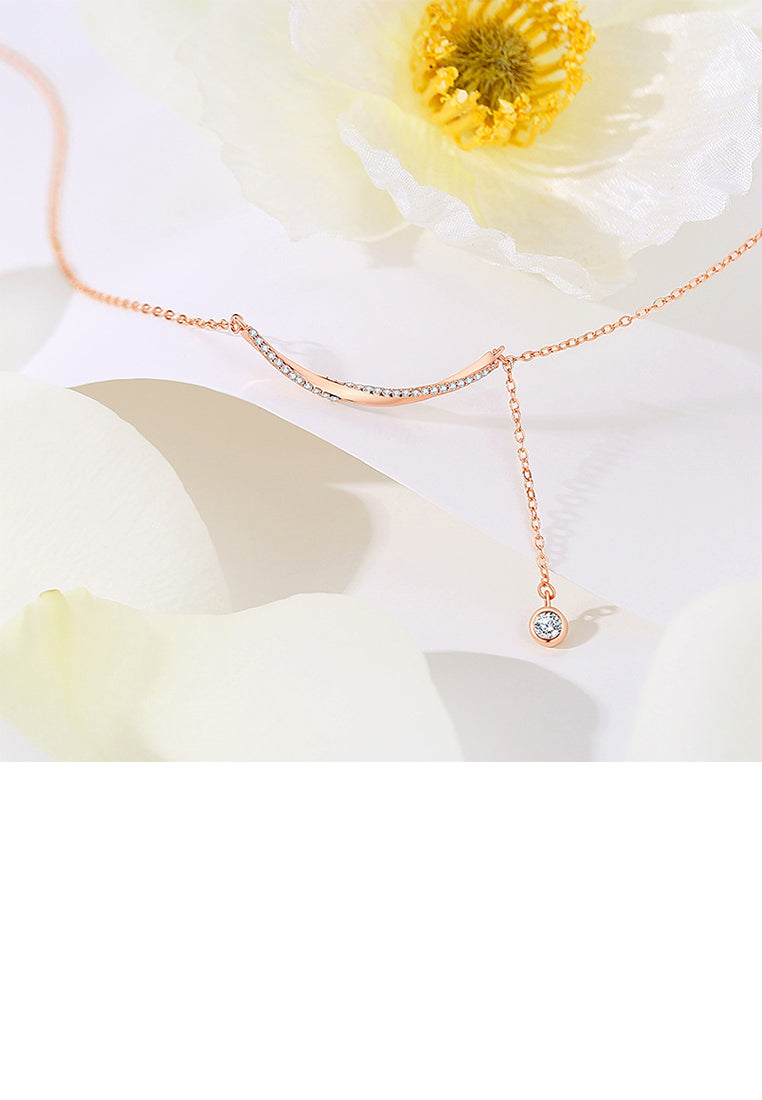925 Sterling Silver Plated Rose Gold Simple and Fashion Möbius Smile Tassel Pendant with Cubic Zirconia and Necklace - Luxurious Look