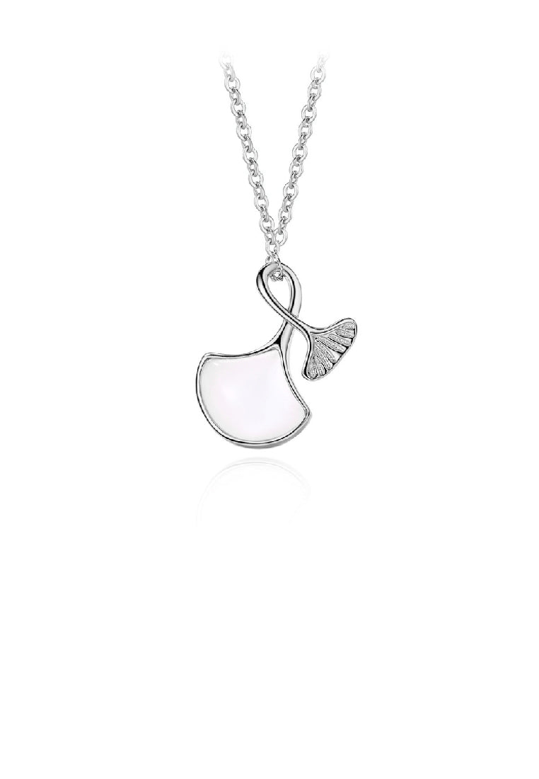 925 Sterling Silver Fashion Simple Ginkgo Leaf Imitation Opal Pendant with Necklace