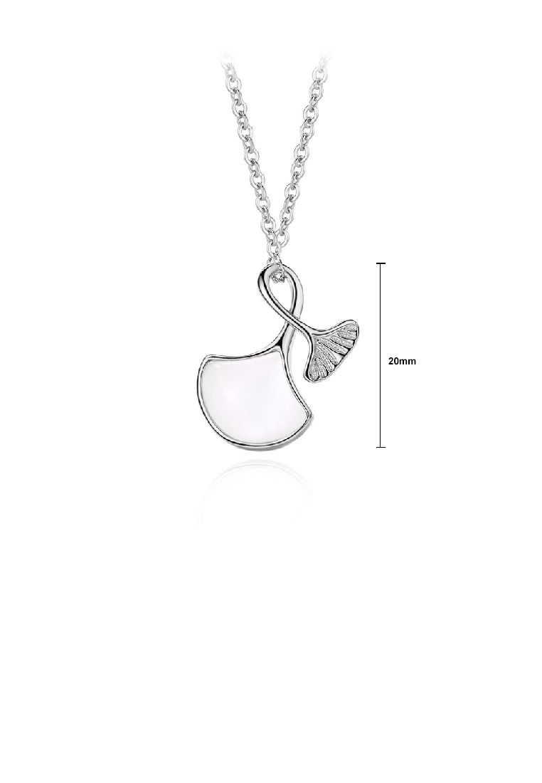 925 Sterling Silver Fashion Simple Ginkgo Leaf Imitation Opal Pendant with Necklace