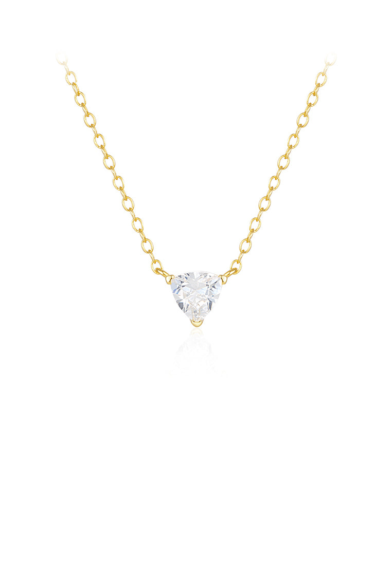 925 Sterling Silver Plated Gold Simple and Fashion Triangle Geometric Pendant with Cubic Zirconia and Necklace - Luxurious Look