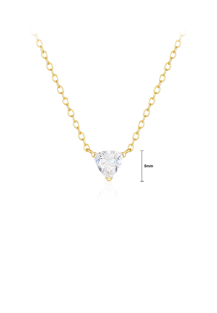 925 Sterling Silver Plated Gold Simple and Fashion Triangle Geometric Pendant with Cubic Zirconia and Necklace - Luxurious Look