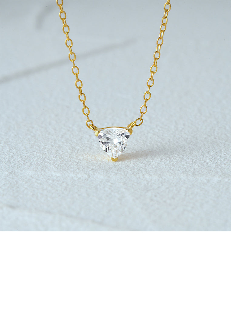 925 Sterling Silver Plated Gold Simple and Fashion Triangle Geometric Pendant with Cubic Zirconia and Necklace - Luxurious Look