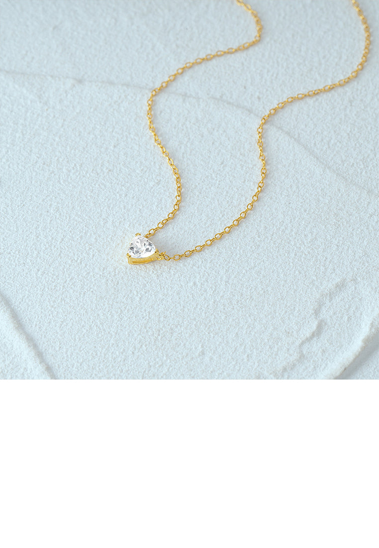 925 Sterling Silver Plated Gold Simple and Fashion Triangle Geometric Pendant with Cubic Zirconia and Necklace - Luxurious Look