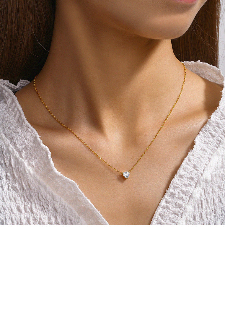925 Sterling Silver Plated Gold Simple and Fashion Triangle Geometric Pendant with Cubic Zirconia and Necklace - Luxurious Look