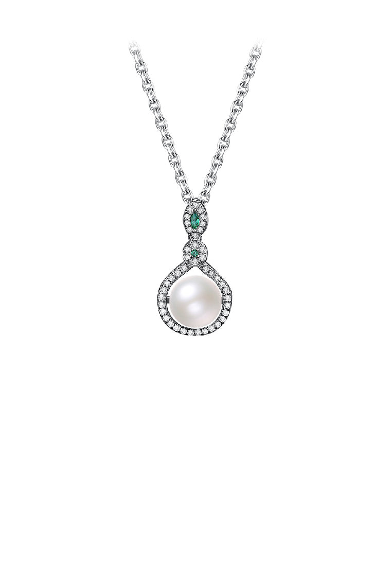 925 Sterling Silver Fashion Elegant Teardrop Shape Geometric Imitation Pearl Pendant with Cubic Zirconia and Necklace - Luxurious Look