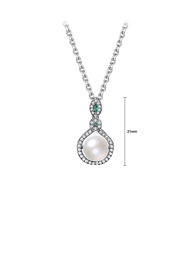 925 Sterling Silver Fashion Elegant Teardrop Shape Geometric Imitation Pearl Pendant with Cubic Zirconia and Necklace - Luxurious Look