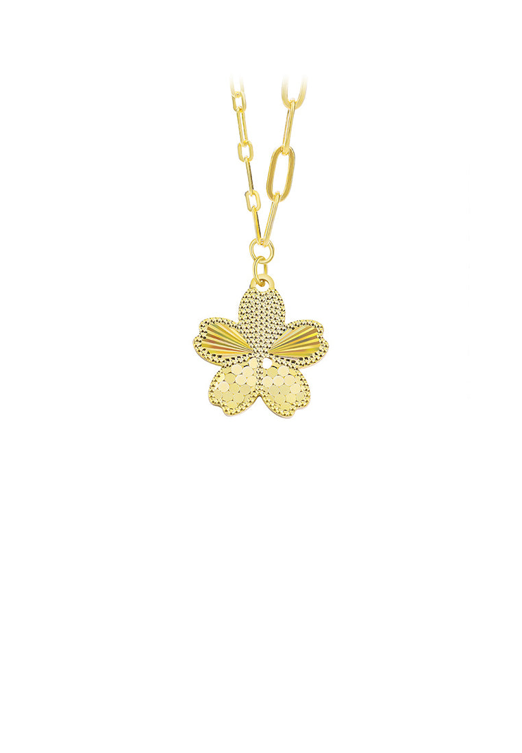 925 Sterling Silver Plated Gold Simple Fashion Flower Pendant with Necklace