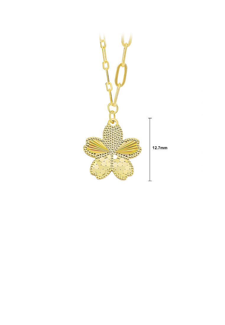 925 Sterling Silver Plated Gold Simple Fashion Flower Pendant with Necklace