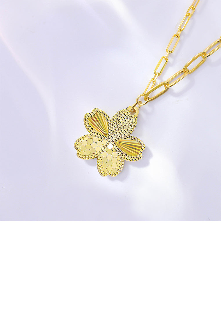 925 Sterling Silver Plated Gold Simple Fashion Flower Pendant with Necklace