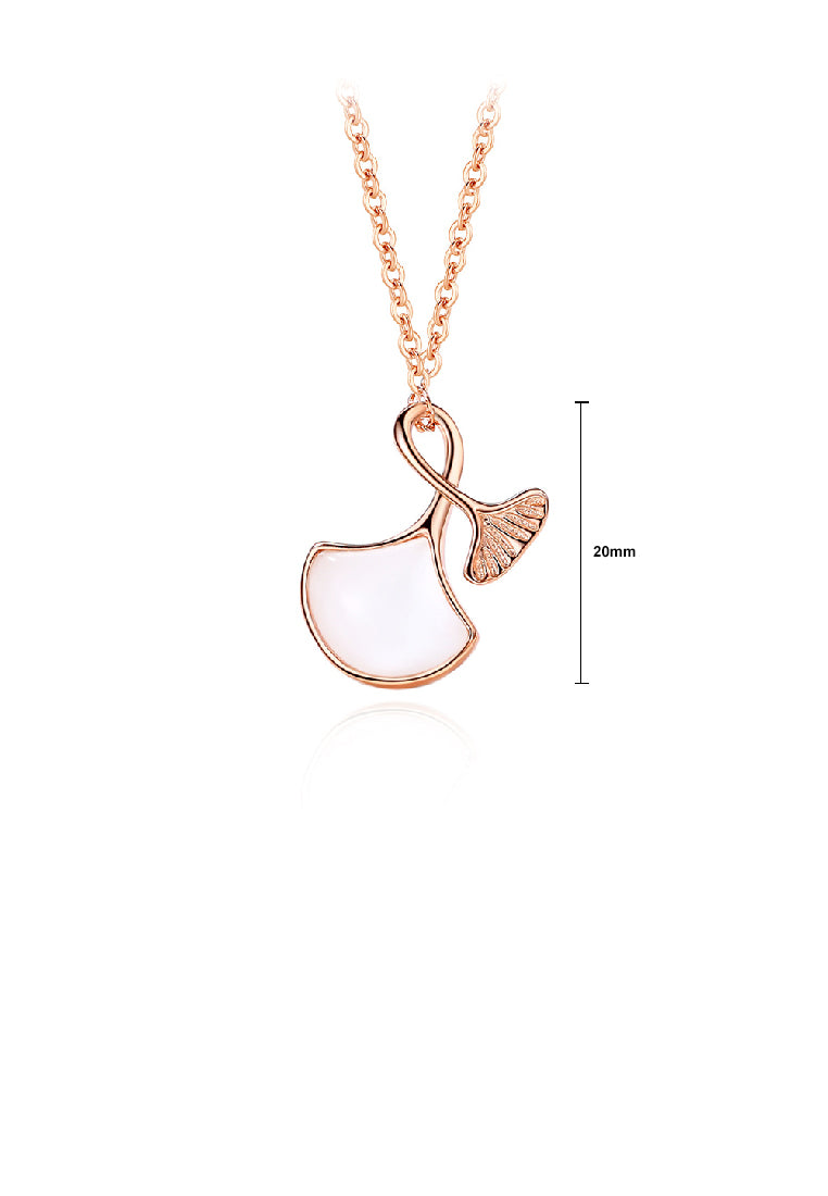 925 Sterling Silver Plated Rose Gold Fashion Simple Ginkgo Leaf Imitation Opal Pendant with Necklace