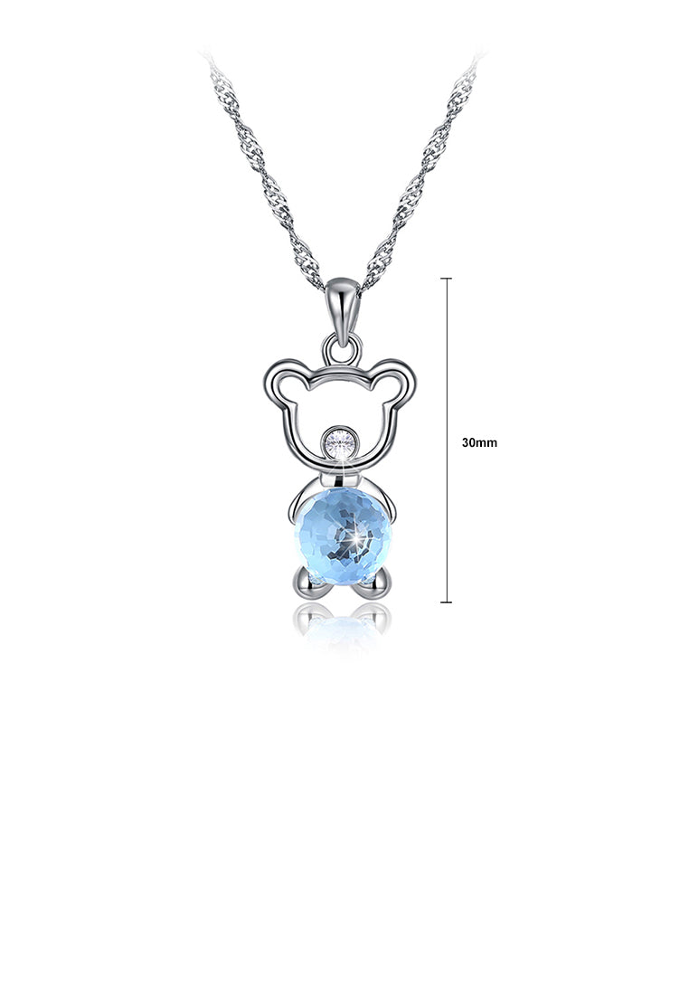925 Sterling Silver Fashion Cute Little Bear Pendant Necklace with Blue Austrian Element Crystal