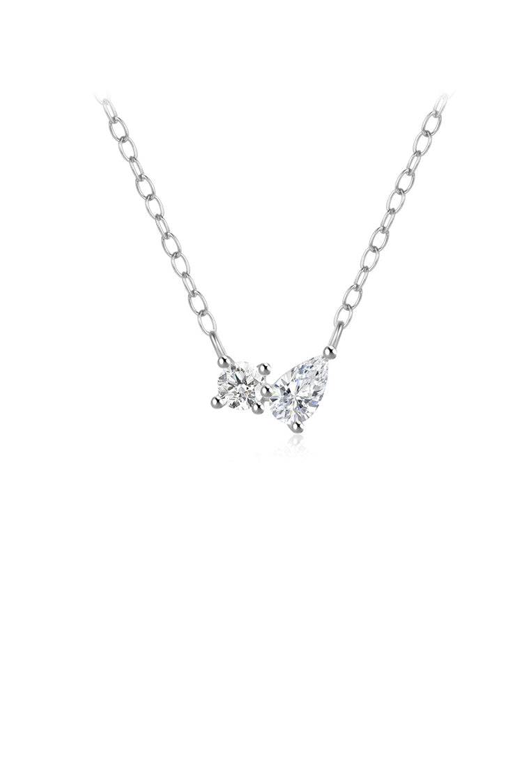 925 Sterling Silver Simple and Fashion Water Drop Geometric Pendant with Cubic Zirconia and Necklace - Luxurious Look