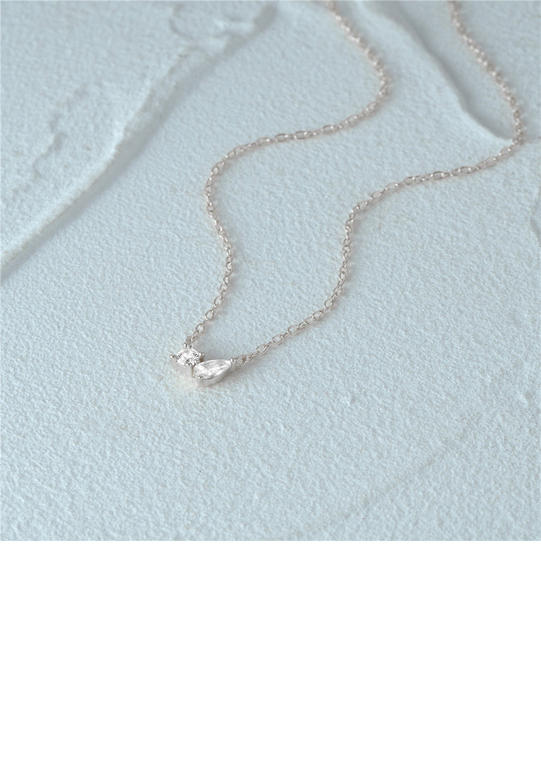 925 Sterling Silver Simple and Fashion Water Drop Geometric Pendant with Cubic Zirconia and Necklace - Luxurious Look