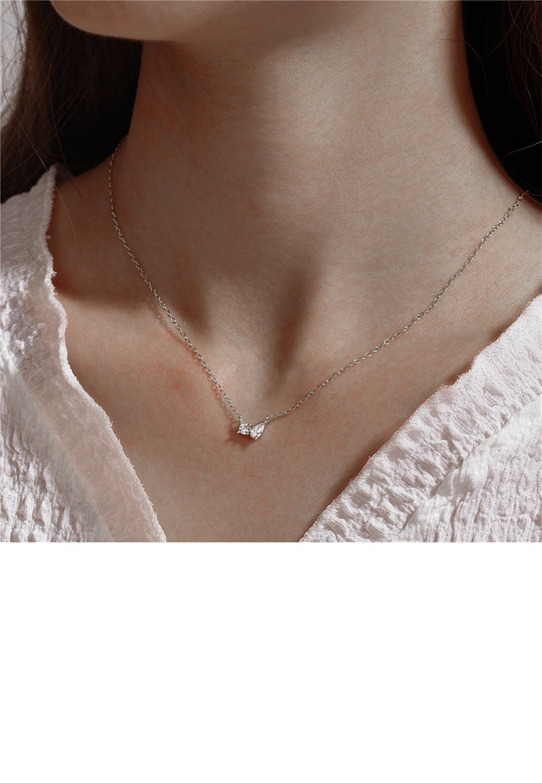 925 Sterling Silver Simple and Fashion Water Drop Geometric Pendant with Cubic Zirconia and Necklace - Luxurious Look