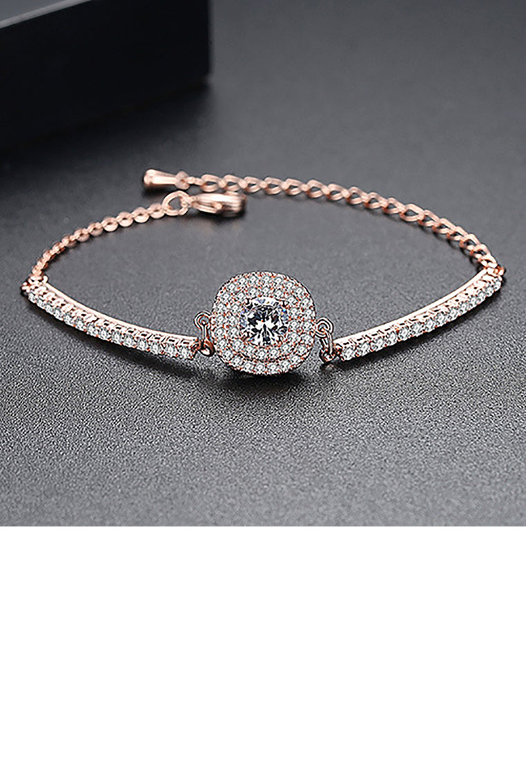 Fashion and Elegant Plated Rose Gold Geometric Square Bracelet with Cubic Zirconia - Luxurious Look