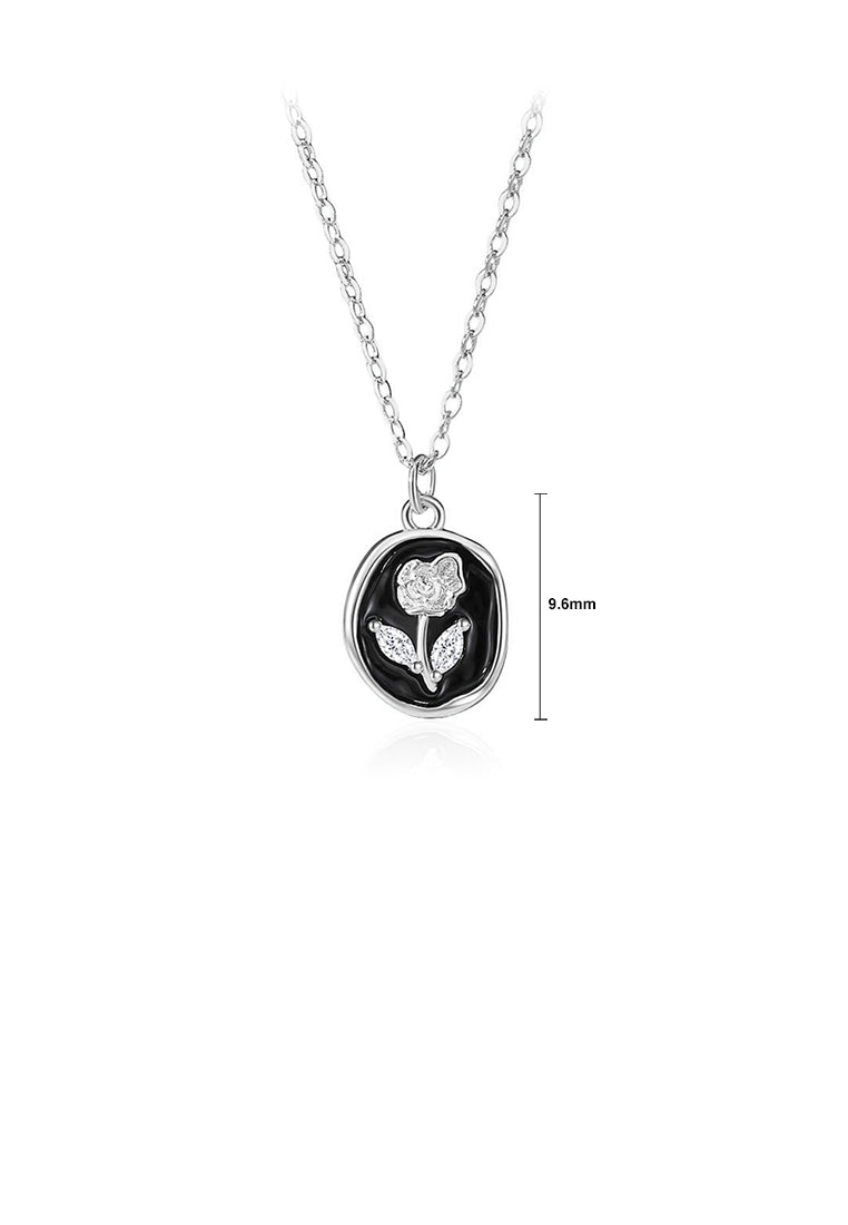 925 Sterling Silver Fashion Rose Enamel Geometric Pendant with Cubic Zirconia and Necklace - Luxurious Look