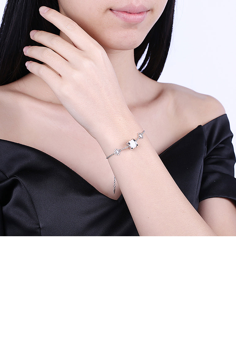 925 Sterling Silver Elegant Fashion Flower Adn Prayer Wheel Bracelet with White Ceramic