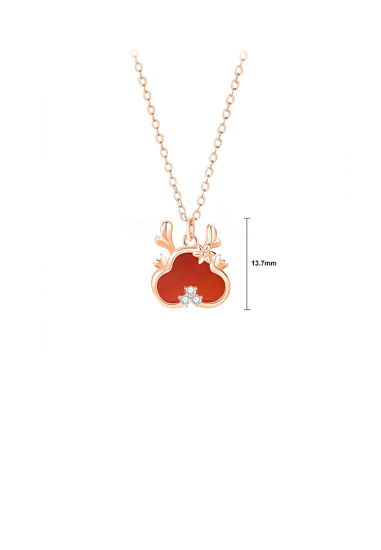 925 Sterling Silver Plated Rose Gold Fashion Cute Cartoon Dragon Imitation Agate Pendant with Cubic Zirconia and Necklace - Luxurious Look