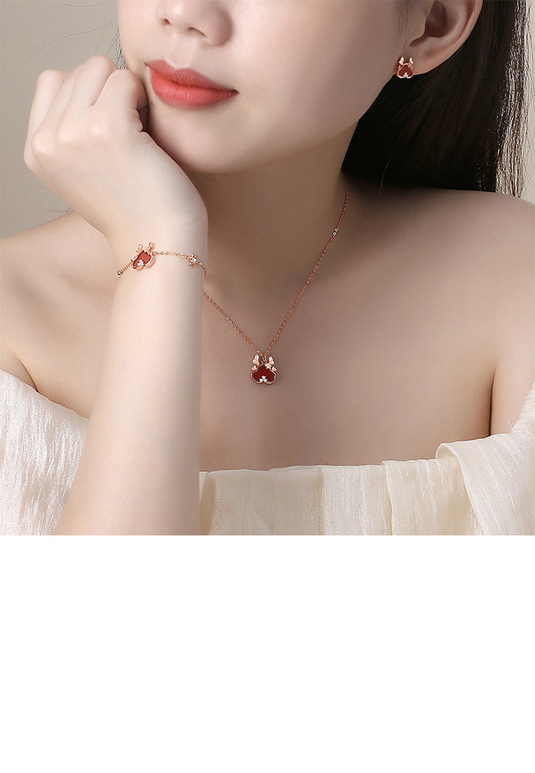 925 Sterling Silver Plated Rose Gold Fashion Cute Cartoon Dragon Imitation Agate Pendant with Cubic Zirconia and Necklace - Luxurious Look