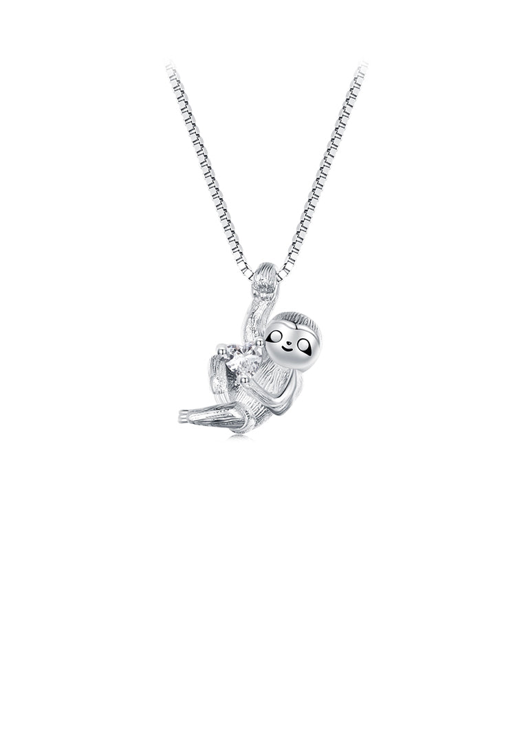 925 Sterling Silver Fashion Cute Sloth Pendant with Cubic Zirconia and Necklace - Luxurious Look