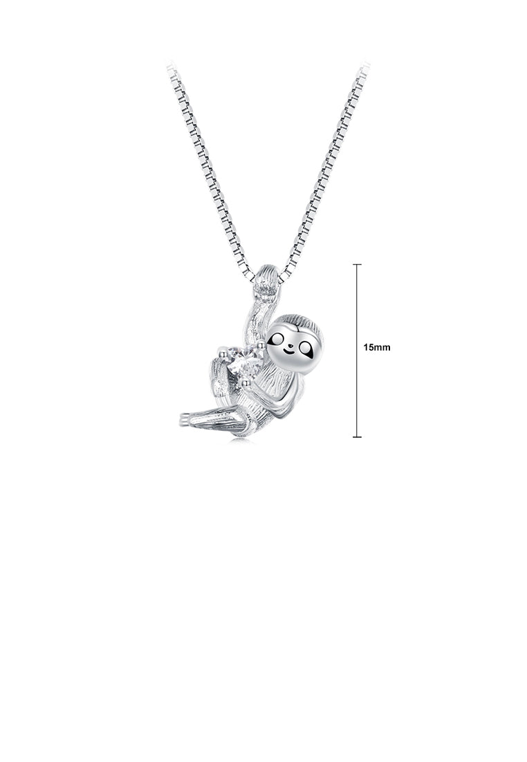 925 Sterling Silver Fashion Cute Sloth Pendant with Cubic Zirconia and Necklace - Luxurious Look