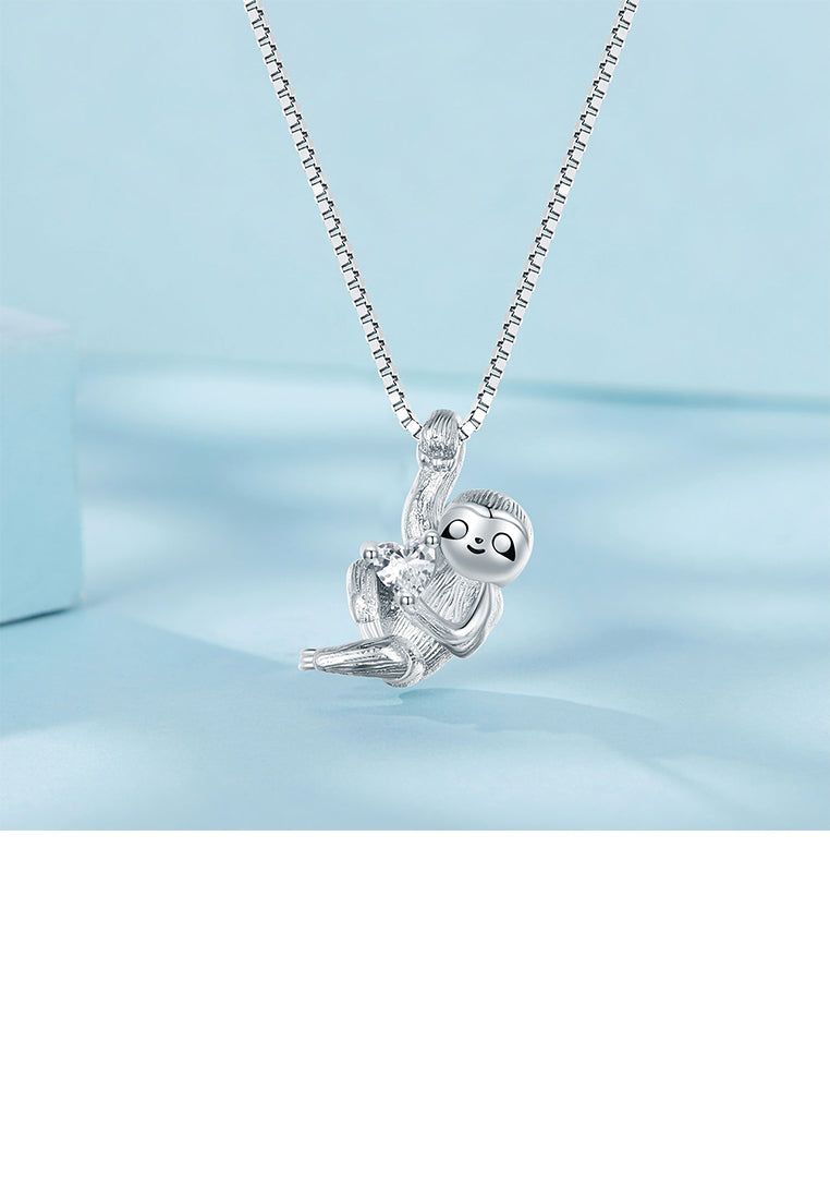 925 Sterling Silver Fashion Cute Sloth Pendant with Cubic Zirconia and Necklace - Luxurious Look
