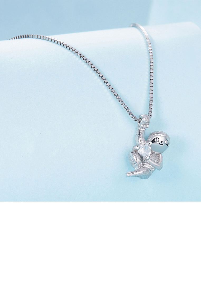 925 Sterling Silver Fashion Cute Sloth Pendant with Cubic Zirconia and Necklace - Luxurious Look
