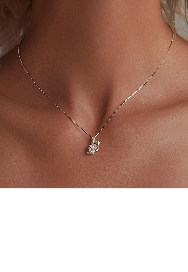 925 Sterling Silver Fashion Cute Sloth Pendant with Cubic Zirconia and Necklace - Luxurious Look