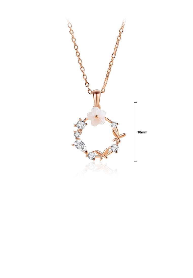 925 Sterling Silver Plated Rose Gold Fashion Temperament Flower Butterfly Pendant with Cubic Zirconia and Necklace - Luxurious Look