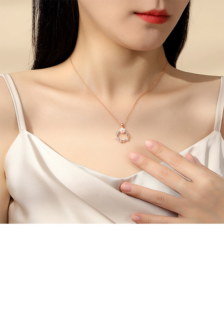 925 Sterling Silver Plated Rose Gold Fashion Temperament Flower Butterfly Pendant with Cubic Zirconia and Necklace - Luxurious Look