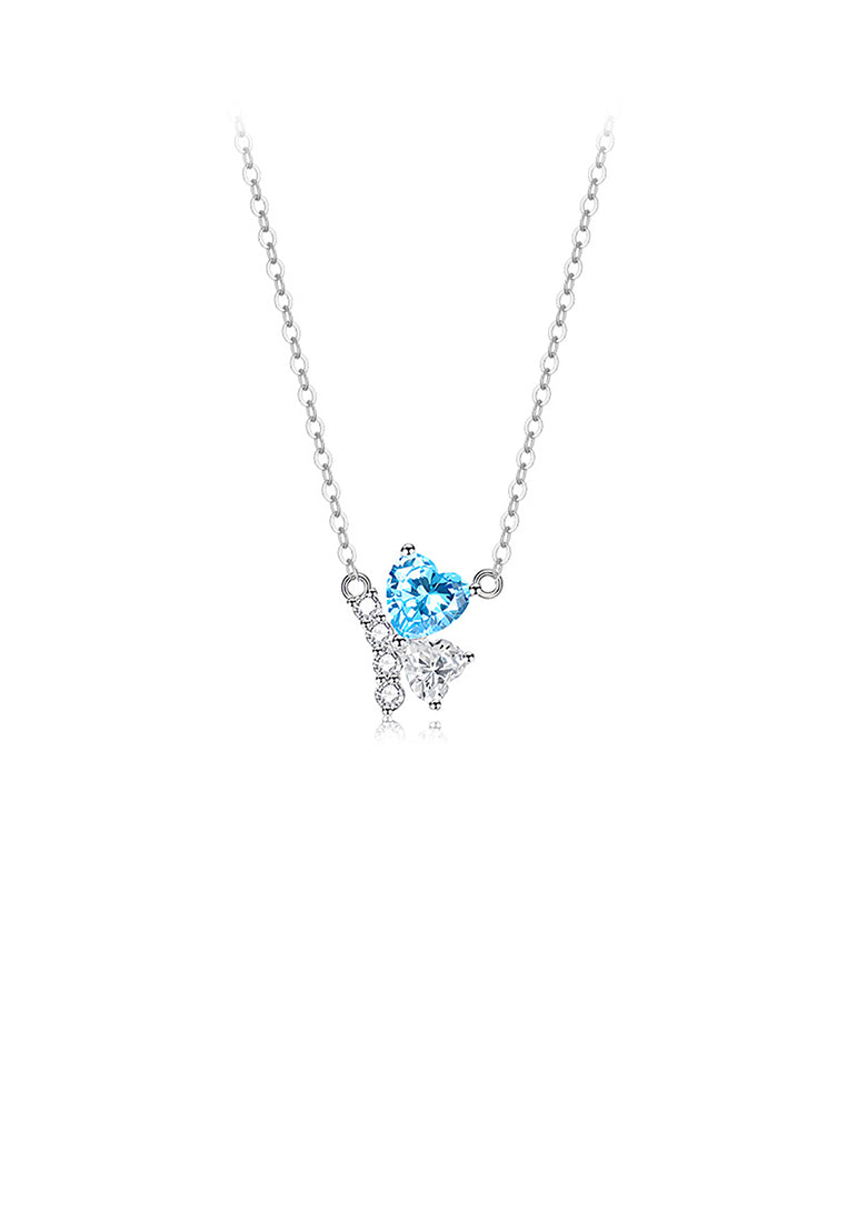 925 Sterling Silver Fashion Brilliant Butterfly Pendant with Blue Cubic Zirconia and Necklace - Luxurious Look