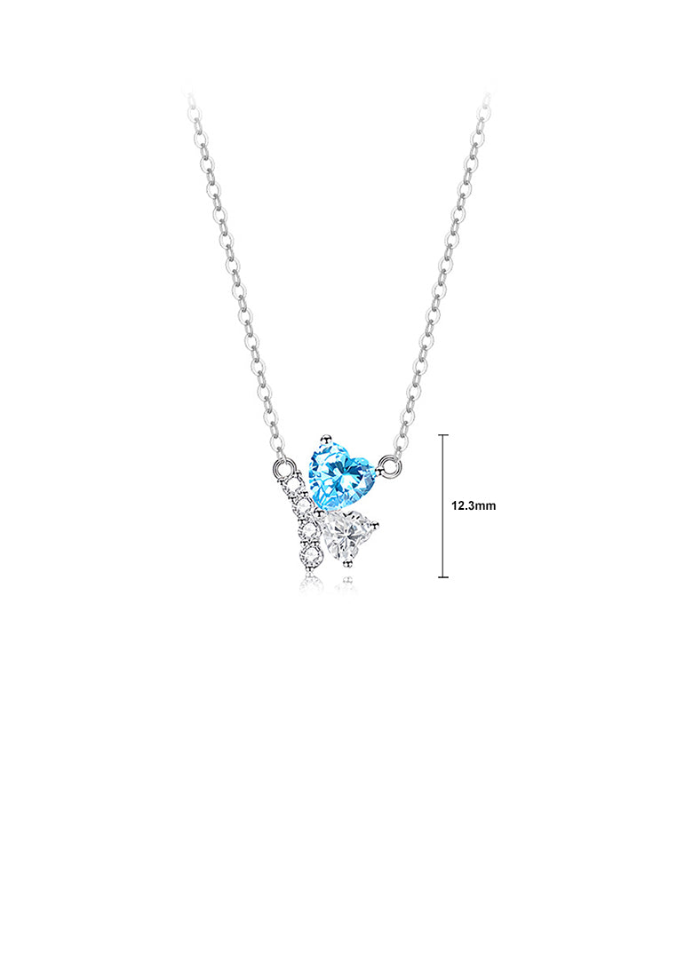 925 Sterling Silver Fashion Brilliant Butterfly Pendant with Blue Cubic Zirconia and Necklace - Luxurious Look