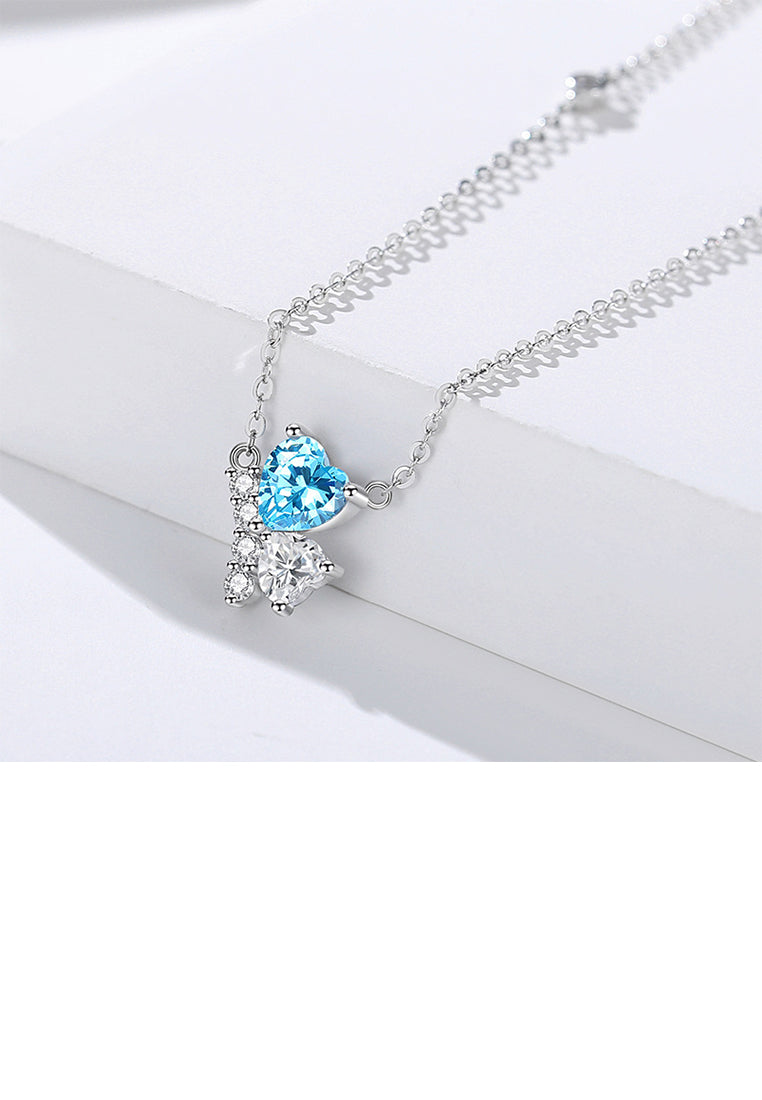 925 Sterling Silver Fashion Brilliant Butterfly Pendant with Blue Cubic Zirconia and Necklace - Luxurious Look